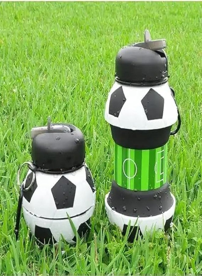 SOLDTRUE Collapsible Silicone Water Bottle|Portable For School,Sports,Travel & Outdoor Activities|Football-Shaped,BPA-Free,Leakproof Kids Bottle With Carabiner Clip (1 Pcs.,550Ml.),Black,White,Green - Image 4